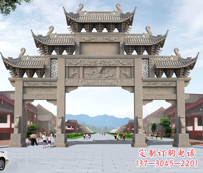 湖州以大理石石雕装饰的精美牌楼雕塑