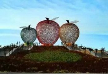 湖州广场不锈钢镂空苹果雕塑