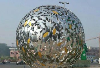 湖州广场不锈钢树叶镂空球雕塑