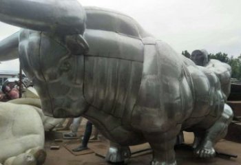 湖州中领雕塑：复古拓荒牛不锈钢雕塑