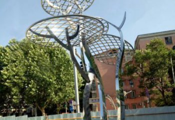 湖州广场抽象网格不锈钢树雕塑