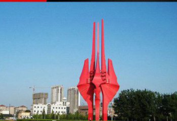 湖州广场红色不锈钢树叶雕塑
