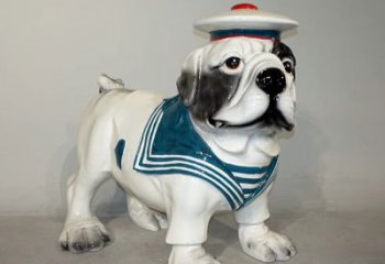 湖州海军玻璃钢仿陶瓷斗牛犬狗雕塑