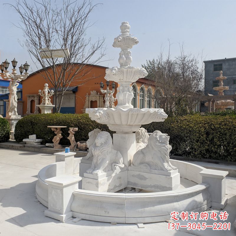 湖州定制白玉狮子喷泉雕塑