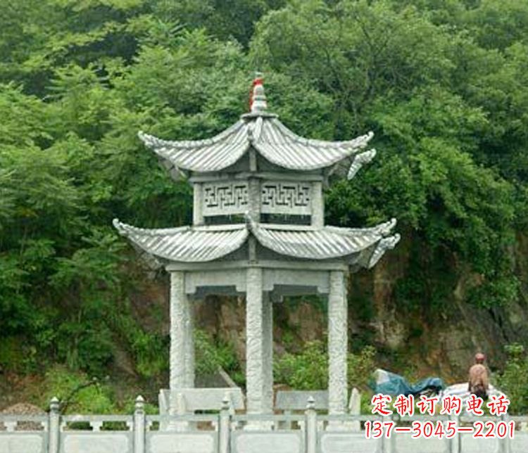 湖州景区仿古双层石凉亭石雕