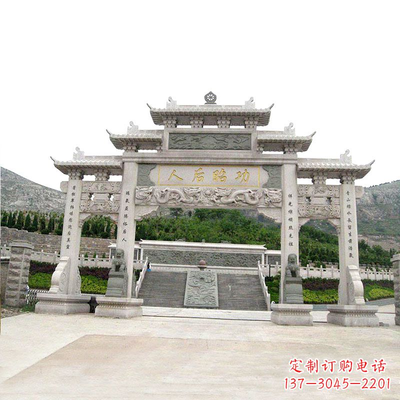 湖州艺术精美的汉白玉三门石雕塑牌坊