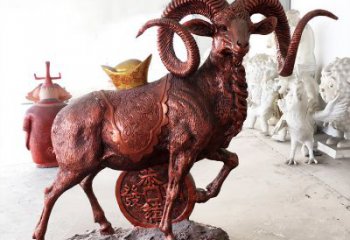 湖州红阳开泰精美的缅甸铜山羊雕塑