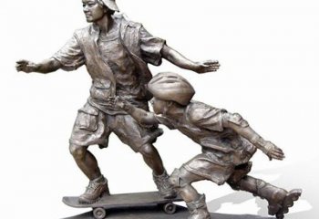 湖州激情滑板，艺术雕塑：城市滑冰男孩铜雕