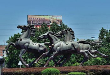 湖州非凡运动，街边奔马铜雕塑