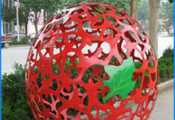 湖州街边不锈钢镂空球和树叶景观雕塑