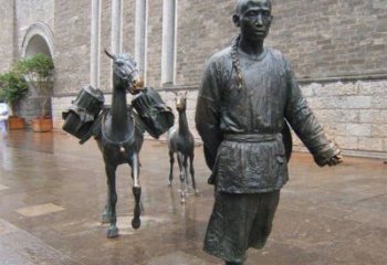 湖州中领雕塑专业定制古代人物小品毛驴铜雕