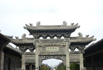 湖州特色街道三门石雕牌楼雕塑