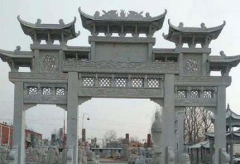 湖州三门牌坊石雕，精美汉风石雕装饰景区