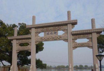 湖州景区三门古典牌坊石雕