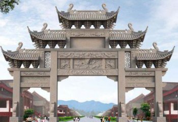 湖州景区三门石雕牌楼——精美雕塑定制