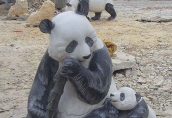 湖州母子熊猫石雕仿真动物雕塑