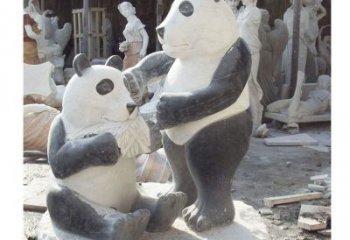 湖州母子熊猫石雕，传达真挚的亲情