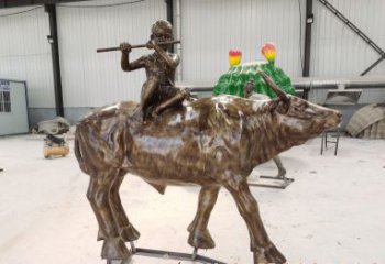 湖州五大牧童骑牛铜雕塑