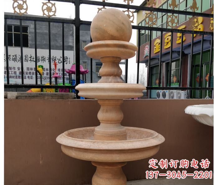 湖州三层风水球晚霞红别墅石雕