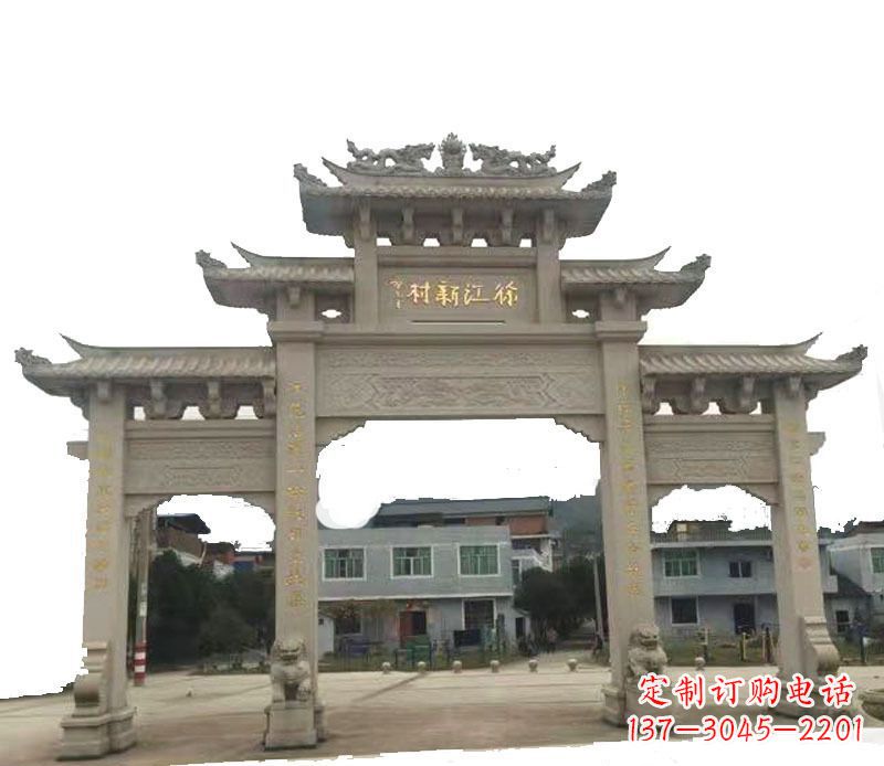 湖州三门牌坊仿古石雕,雕刻精美传承传统