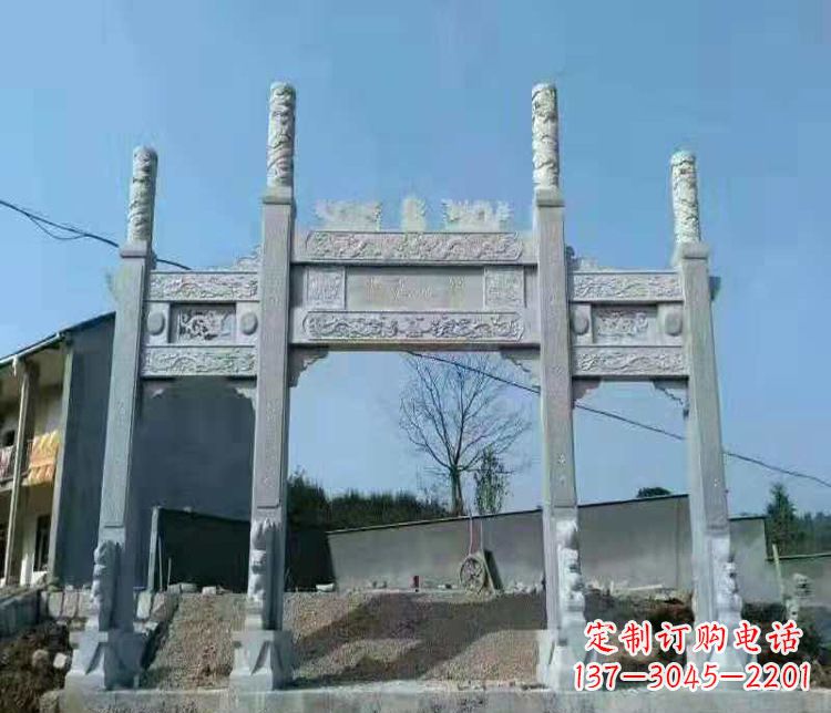 湖州三门仿古牌坊石雕,精致雕刻典雅之美
