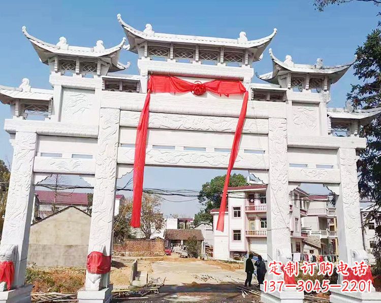 湖州三门三楼石雕牌坊:专业定制牌坊雕塑