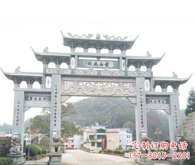 湖州三门五楼石牌坊石雕——精美精致的多层次雕刻