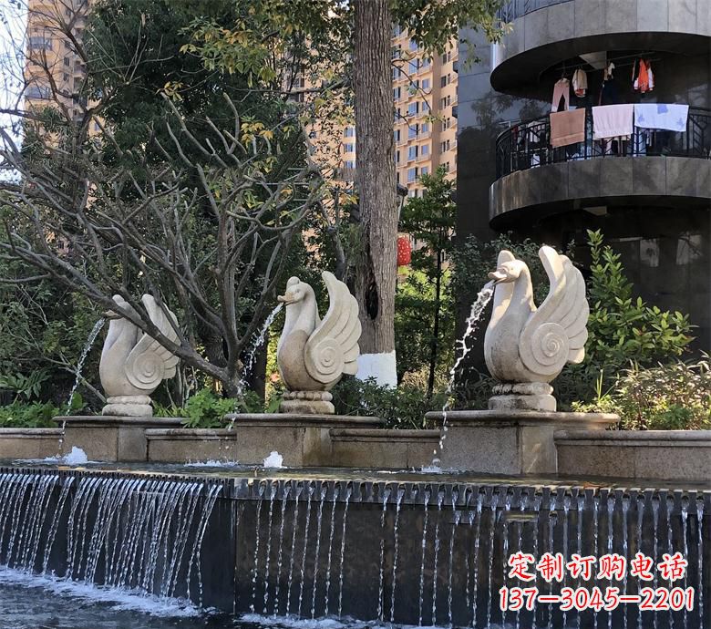 湖州石材喷水鹅 园林动物石雕景观摆放 水池石天鹅