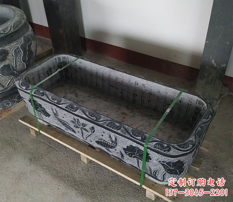 湖州石浮雕鱼缸仿古鱼缸石雕