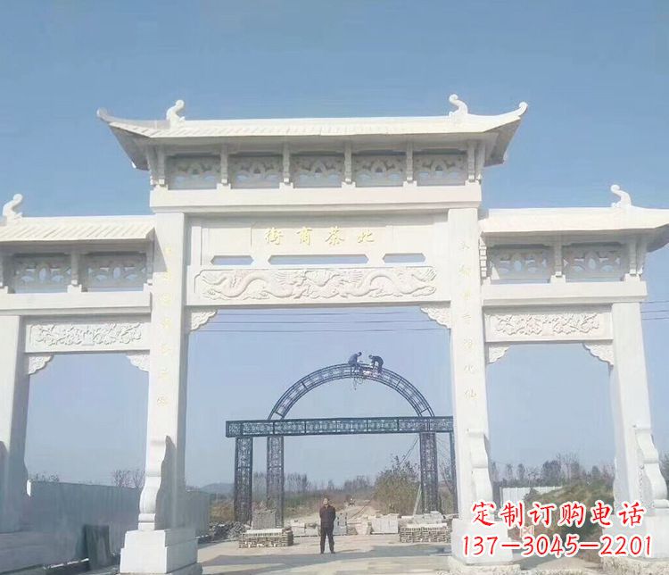 湖州石牌坊三门牌坊石雕 (4)