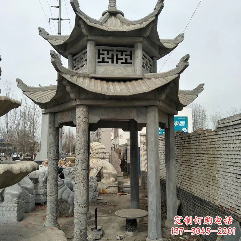 湖州双层大理石凉亭雕塑
