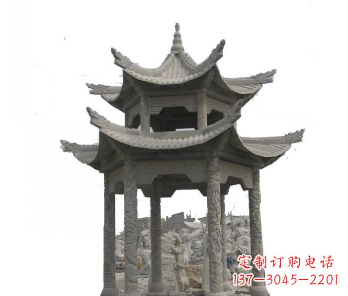 湖州双层仿古石雕凉亭 (2)