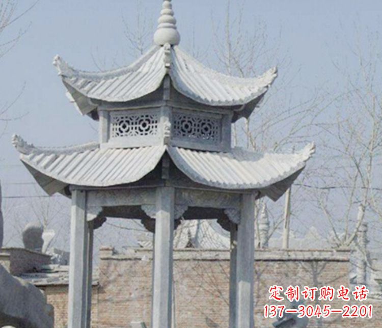湖州双层仿古六角凉亭石雕