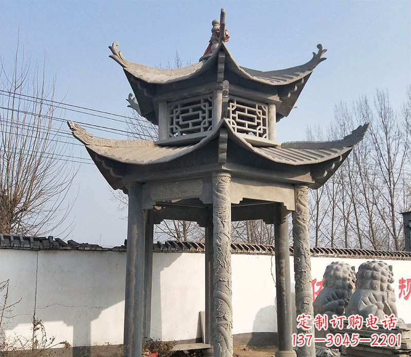湖州双层户外凉亭石雕 (2)