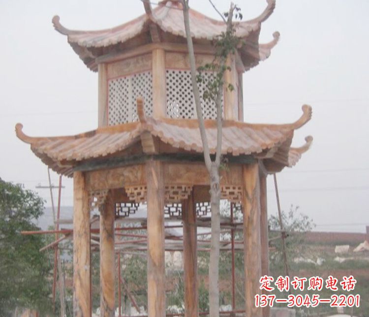 湖州双层晚霞红石凉亭石雕 (2)