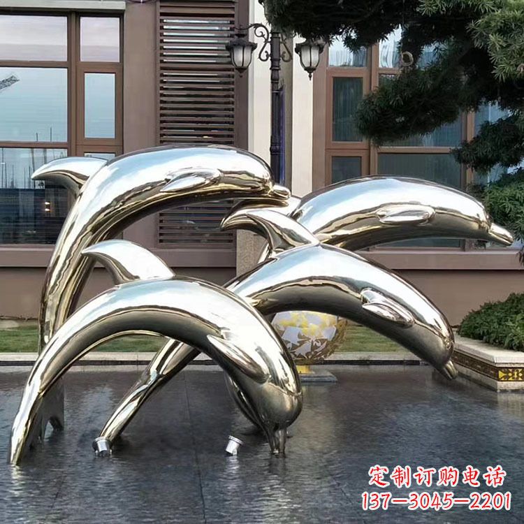 湖州水景不锈钢海豚雕塑-城市广场创意动物雕塑