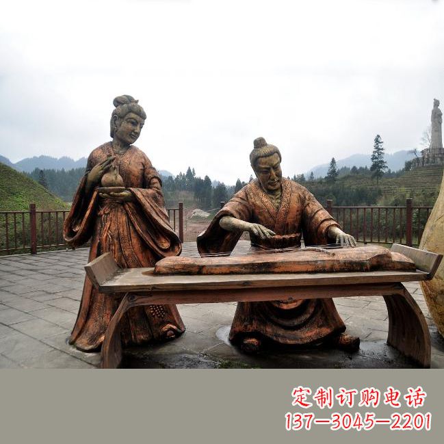 湖州司马相如与卓文君铜雕塑像-城市广场历史名人情景雕塑