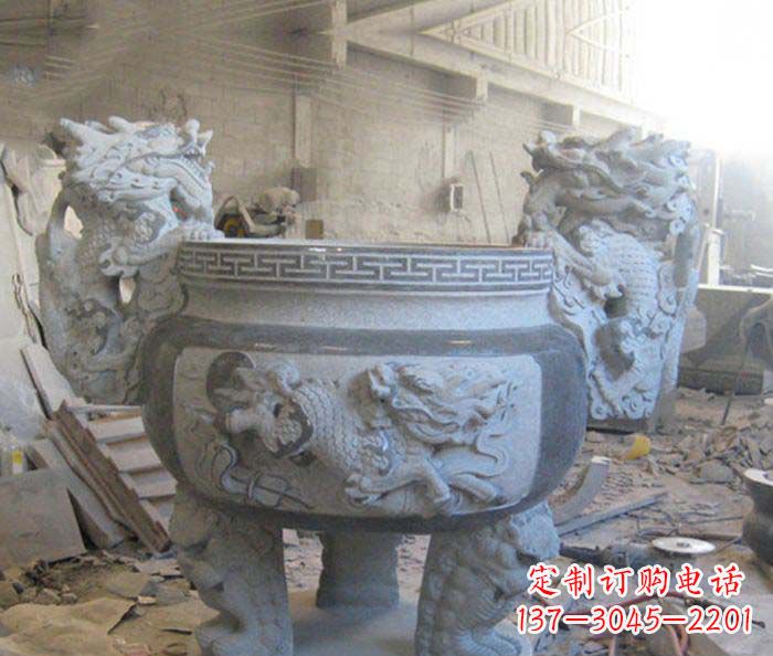 湖州寺庙景观龙头水缸石雕