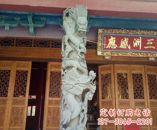 湖州寺庙景观龙柱石雕 (2)