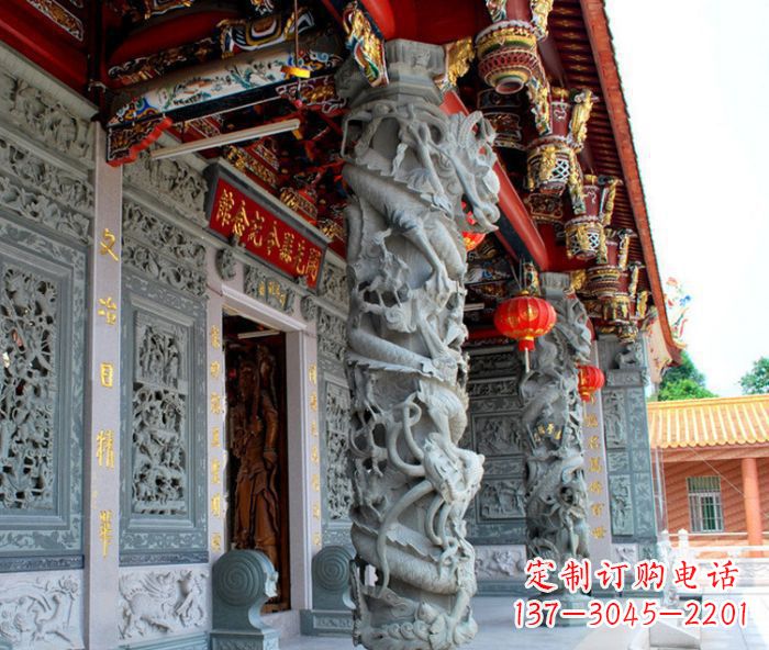 湖州寺庙景观龙柱石雕