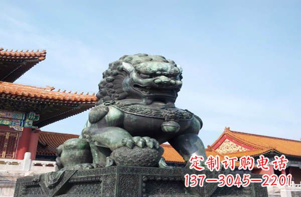 湖州寺庙门口狮子铜雕