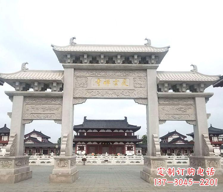 湖州寺庙三门牌坊石雕