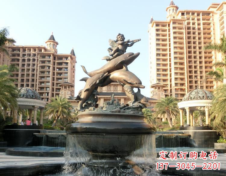 湖州跳跃的海豚和小天使喷泉铜雕