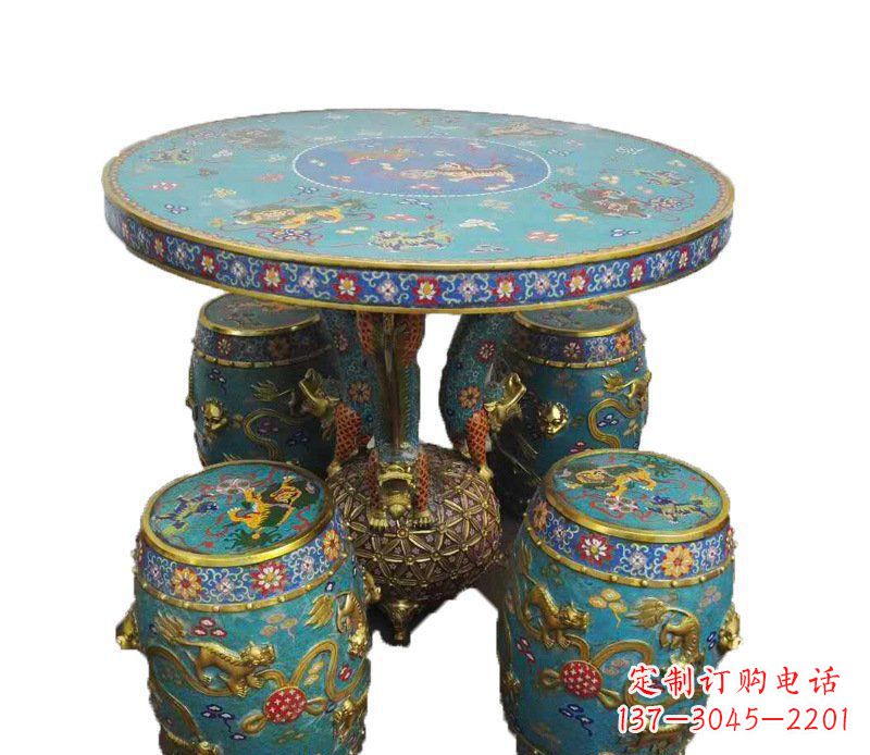 湖州铜雕彩绘小象圆桌景观摆件