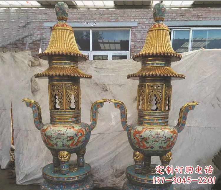 湖州铜雕景泰蓝香炉雕塑摆件