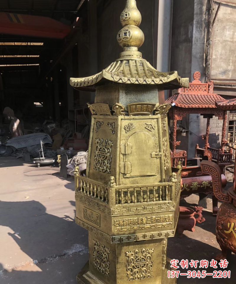 湖州铜雕香炉塔寺庙摆件