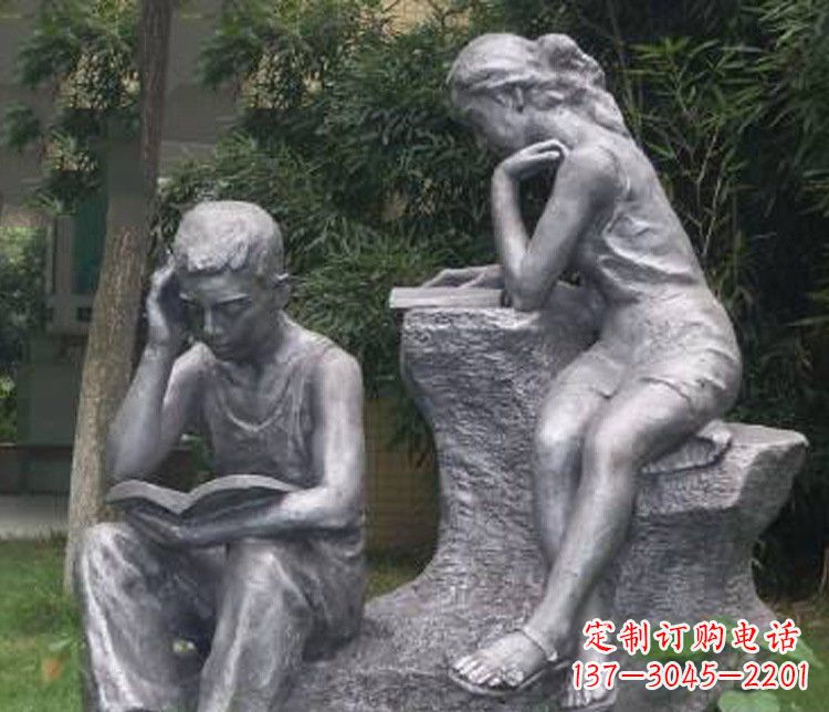 湖州铜雕校园读书学生摆件