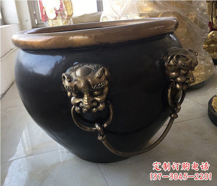 湖州铜雕圆形荷花水缸雕塑 (5)