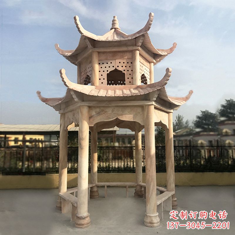 湖州晚霞红大理石凉亭雕塑