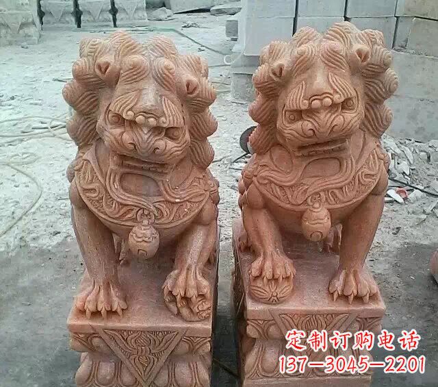 湖州晚霞红传统狮子石雕